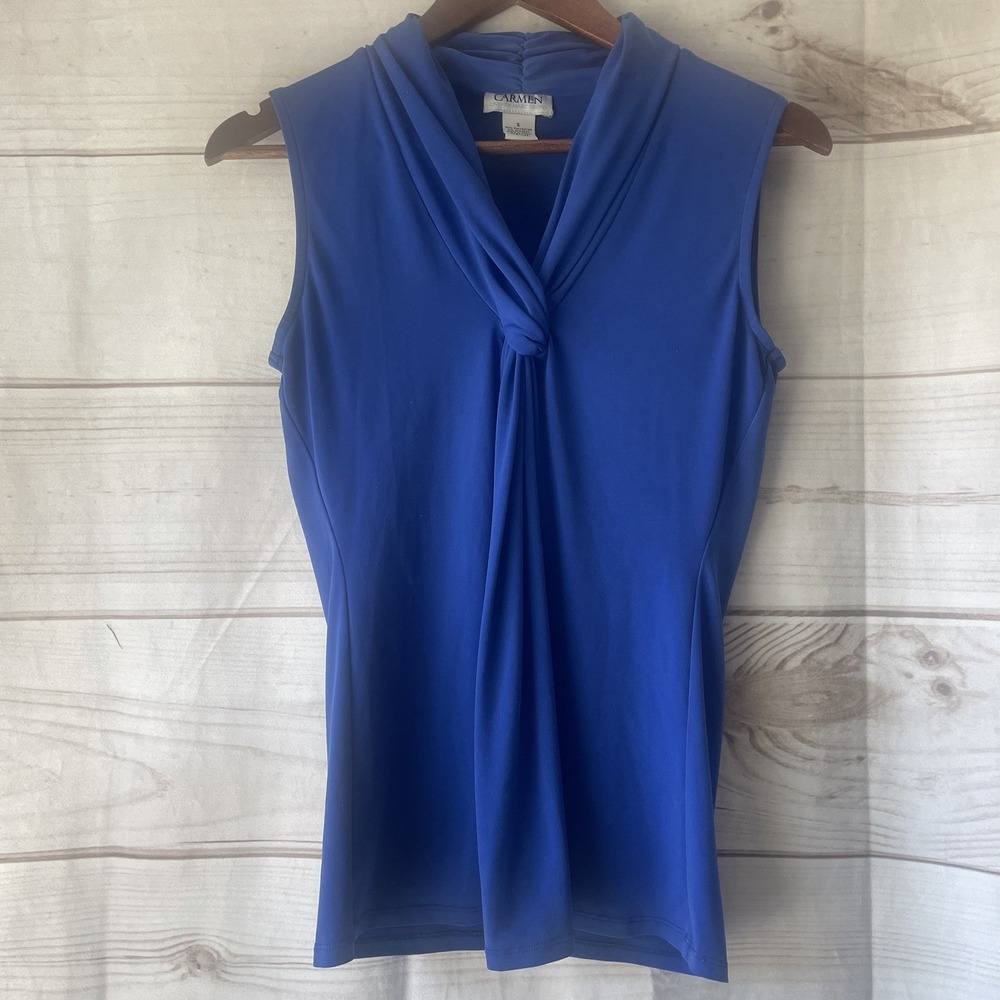 Carmen Marc Valvo Blouse Sleeveless Blue Size Small